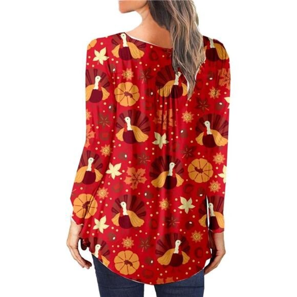 Women’s Button Front Henley V-neck Loose Fit Halloween Tunic - Picture 3 of 4